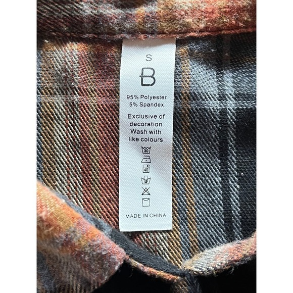 Women's plaid button down collared shirt. Size Small. Orange/brown/black. - Picture 3 of 6